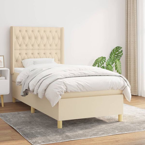 vidaXL Cama box spring con colch&oacute;n tela color crema 100x200 cm