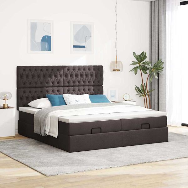 vidaXL Estructura cama otomana colchones tela marr&oacute;n oscuro 200x200cm