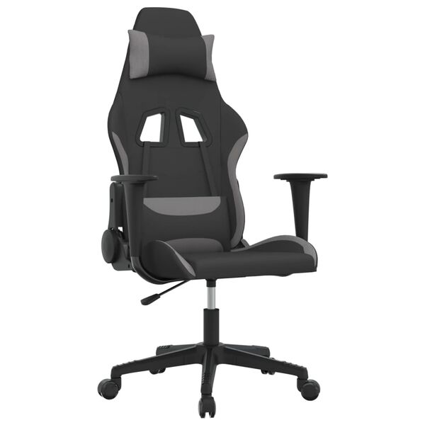 vidaXL Silla gaming de masaje tela negro y gris claro