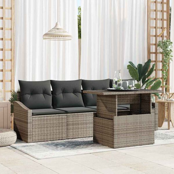 vidaXL Conjunto de sof&aacute; de jard&iacute;n 5 pcs Gris Polirat&aacute;n