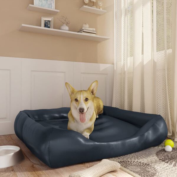 vidaXL Cama para perros de cuero sintético azul oscuro 80x68x23 cm