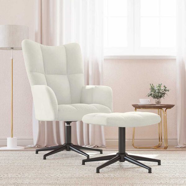 vidaXL Sill&oacute;n de relax con taburete terciopelo blanco crema