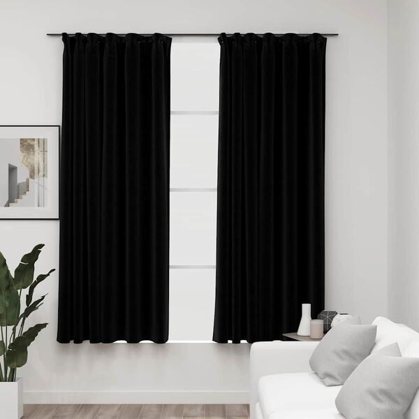 vidaXL Cortinas opacas con ganchos look de lino 2 pzas negro 140x175cm