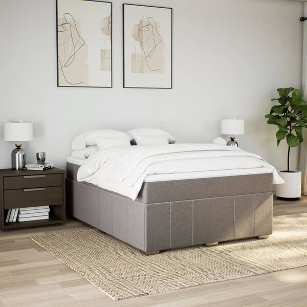 vidaXL Cama box spring con colch&oacute;n tela gris taupe 140x190 cm