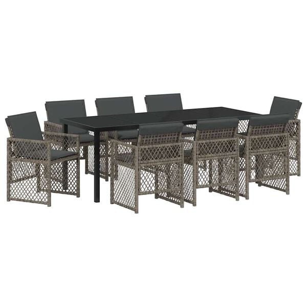 vidaXL Conjunto de Comedor de Jard&iacute;n 9 pcs Gris rat&aacute;n sint&eacute;tico