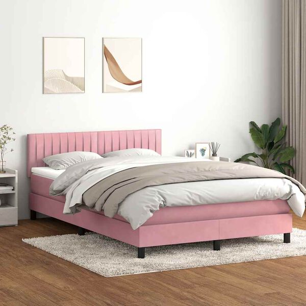 vidaXL Cama box spring con colch&oacute;n y LED terciopelo rosa 160x210 cm