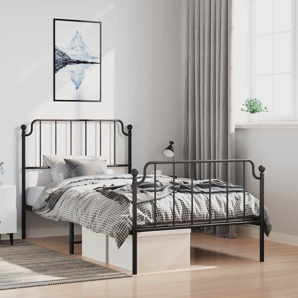 vidaXL Estructura cama sin colchón con estribo metal negro 100x190 cm