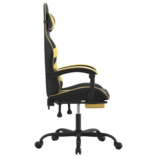 vidaXL Silla gaming con reposapiés cuero sintético negro dorado