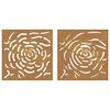 vidaXL Adorno de pared jard&iacute;n 2 uds acero corten dise&ntilde;o rosa 55x55 cm
