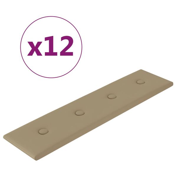 vidaXL Paneles pared 12 uds cuero sintético capuchino 60x15 cm 1,08 m²