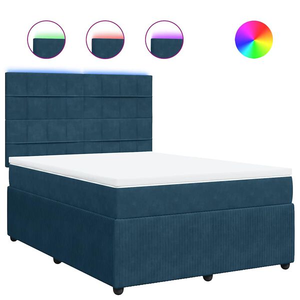 vidaXL Cama box spring con colch&oacute;n terciopelo azul 140x200 cm