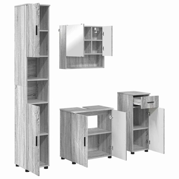 vidaXL Juego de muebles de ba&ntilde;o con caj&oacute;n con puerta 4 pcs Gris Sonoma