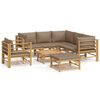 vidaXL Set de muebles de jard&iacute;n 8 piezas bamb&uacute; y cojines gris taup&eacute;