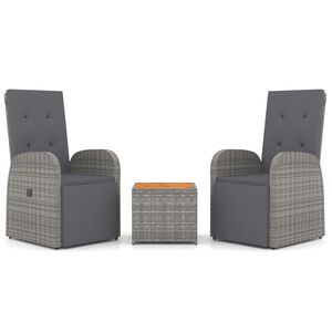 vidaXL Juego muebles jard&iacute;n 3 pzas madera acacia rat&aacute;n sint&eacute;tico gris