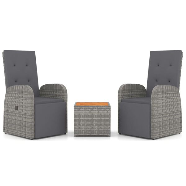 vidaXL Juego muebles jard&iacute;n 3 pzas madera acacia rat&aacute;n sint&eacute;tico gris