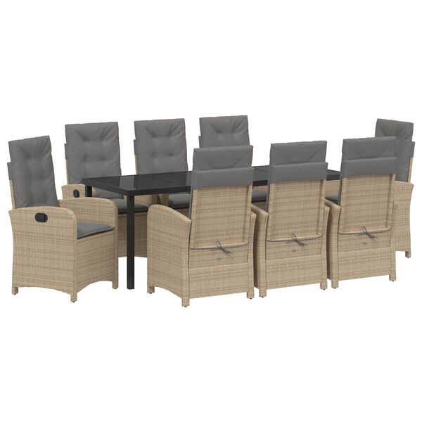 vidaXL Conjunto de Comedor de Jard&iacute;n 9 pcs Beige rat&aacute;n sint&eacute;tico