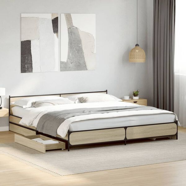 vidaXL Cama con cajones madera ingenier&iacute;a roble Sonoma 200x200 cm