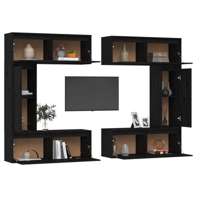 vidaXL Muebles para TV 6 piezas madera maciza de pino negro