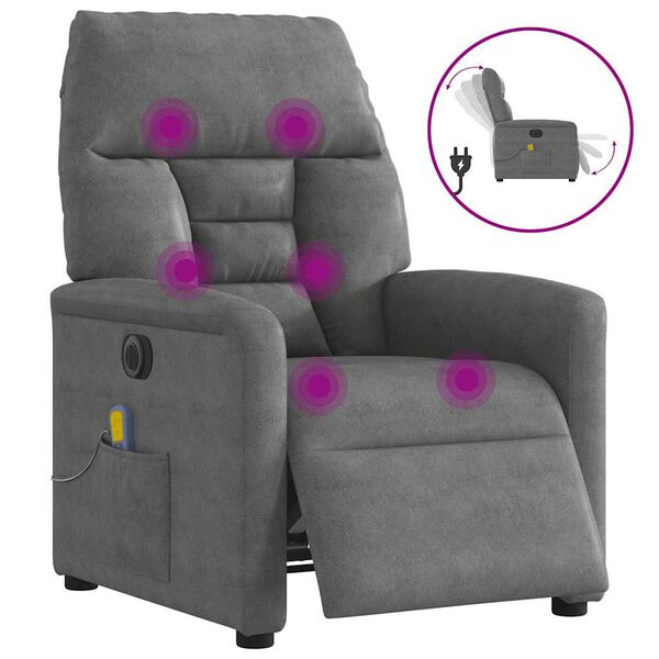 vidaXL Sill&oacute;n reclinable masaje el&eacute;ctrico tela microfibra gris oscuro