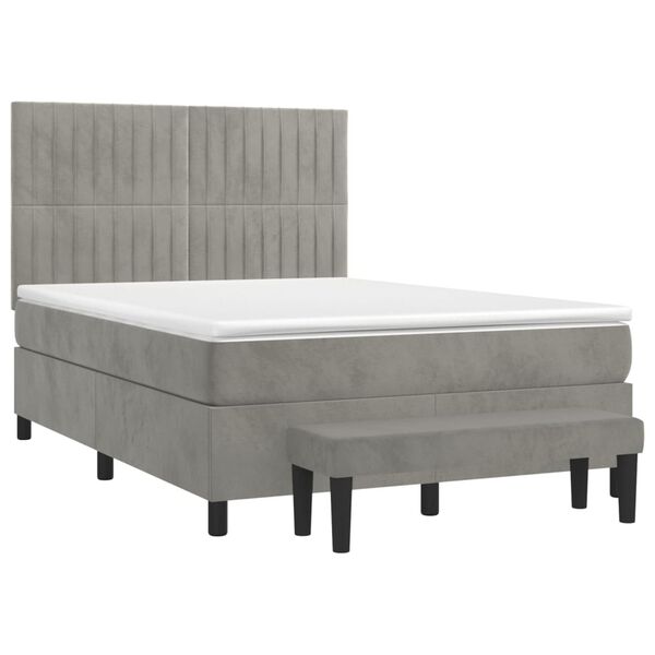 vidaXL Cama box spring con colch&oacute;n terciopelo gris claro 140x200 cm