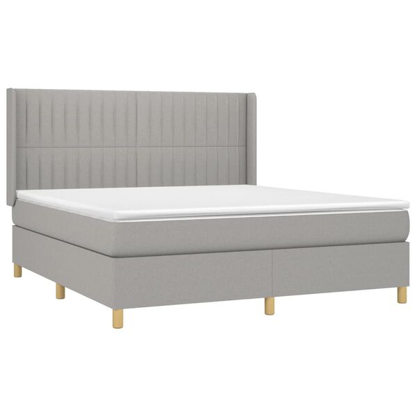vidaXL Cama box spring colch&oacute;n y luces LED tela gris claro 160x200 cm