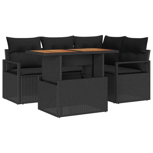 vidaXL Conjunto de Comedor de Jard&iacute;n con coj&iacute;n 5 pcs Negro y Marr&oacute;n