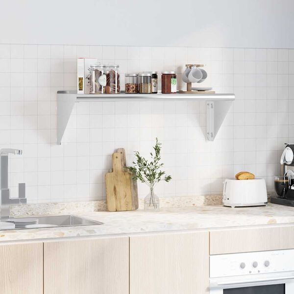 vidaXL Estante de pared de acero inoxidable plateado 100x30x31 cm
