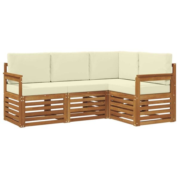 vidaXL Juegos de sof&aacute;s 4 pcs Natural y Crema Madera de Acacia S&oacute;lida