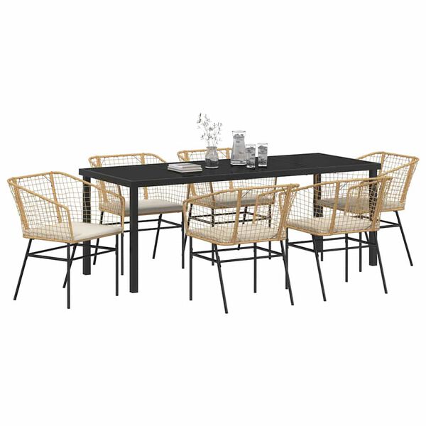 vidaXL Conjunto de Comedor de Jard&iacute;n 7 pcs Marr&oacute;n rat&aacute;n sint&eacute;tico