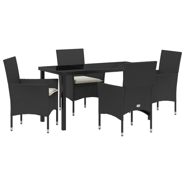 vidaXL Conjunto de Comedor de Jard&iacute;n 5 pcs Negro rat&aacute;n sint&eacute;tico