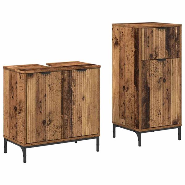 vidaXL Juego de muebles de ba&ntilde;o con caj&oacute;n 2 pcs Madera Vieja