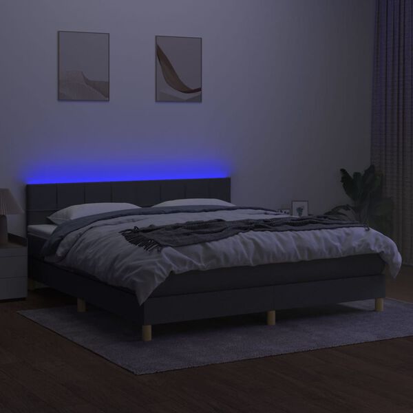 vidaXL Cama box spring con colch&oacute;n y LED tela gris oscuro 160x200 cm