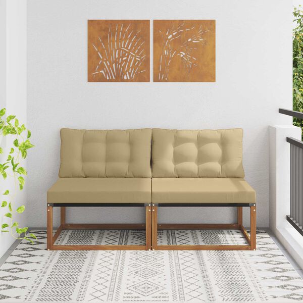 vidaXL 2 Pieza Sof&aacute; intermedio de exterior Madera de Acacia S&oacute;lida