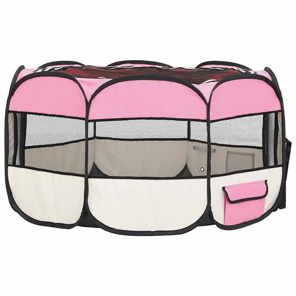 vidaXL Parque de perros plegable y bolsa transporte rosa 125x125x61cm