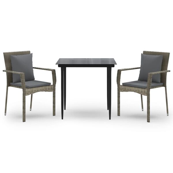 vidaXL Set comedor jard&iacute;n 3 pzas y cojines rat&aacute;n sint&eacute;tico negro gris