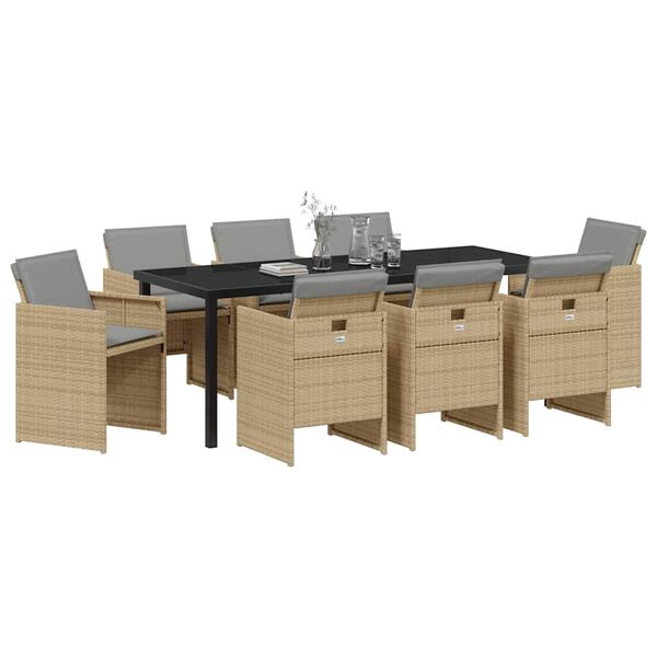 vidaXL Conjunto de Comedor de Jard&iacute;n 9 pcs Beige rat&aacute;n sint&eacute;tico