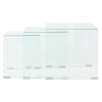 vidaXL Set de tres mesas de centro apilables vidrio templado claro