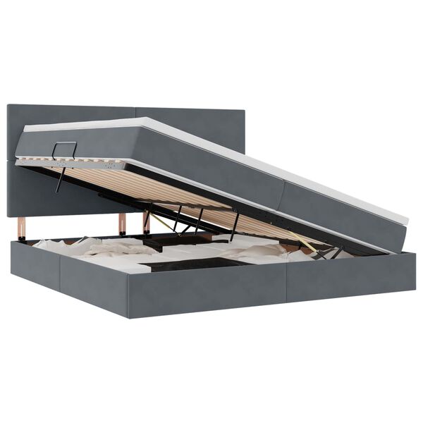 vidaXL Cama con almacenamiento y colch&oacute;n Gris oscuro 200 x 200 cm
