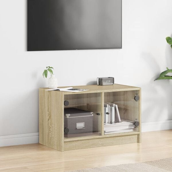 vidaXL Mueble de TV con puertas de vidrio roble Sonoma 68x37x42 cm