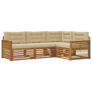 vidaXL Conjunto de sof&aacute;s de exterior con coj&iacute;n 4 pcs Natural y Beige