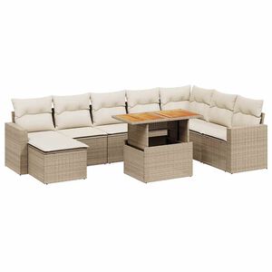 vidaXL Set de sof&aacute;s de jard&iacute;n 9 pzas con cojines rat&aacute;n sint&eacute;tico beige