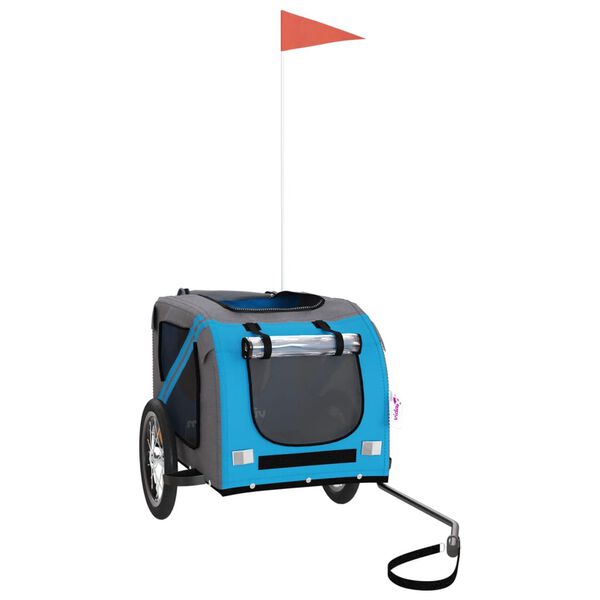 vidaXL Remolque de bicicleta mascotas hierro tela Oxford azul gris