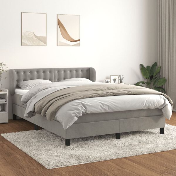 vidaXL Cama box spring con colch&oacute;n terciopelo gris claro 140x190 cm