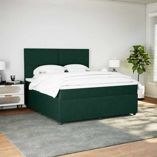vidaXL Cama box spring con colch&oacute;n terciopelo verde oscuro 180x200 cm