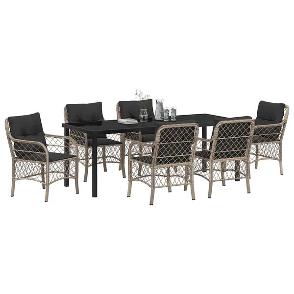vidaXL Conjunto de Comedor de Jard&iacute;n 7 pcs Gris Claro rat&aacute;n sint&eacute;tico