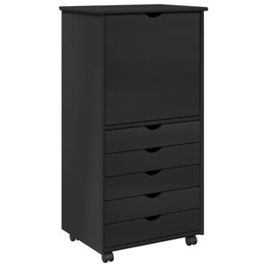 vidaXL Gabinete rodante 53 x 39 x 103 cm Madera de Pino Macizo Negro