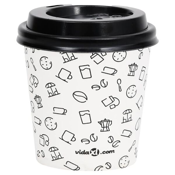 vidaXL Vasos de papel para caf&eacute; con tapas 250 uds blanco y negro 120ml