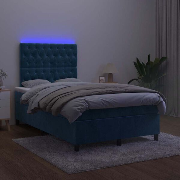 vidaXL Cama box spring colch&oacute;n y LED terciopelo azul oscuro 120x190 cm