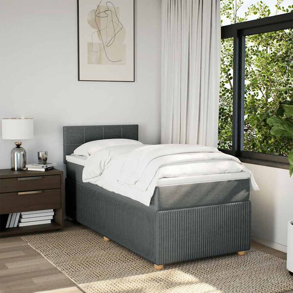 vidaXL Cama box spring con colch&oacute;n tela gris oscuro 100x200 cm