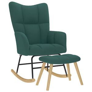 vidaXL Sill&oacute;n mecedora con taburete tela verde oscuro